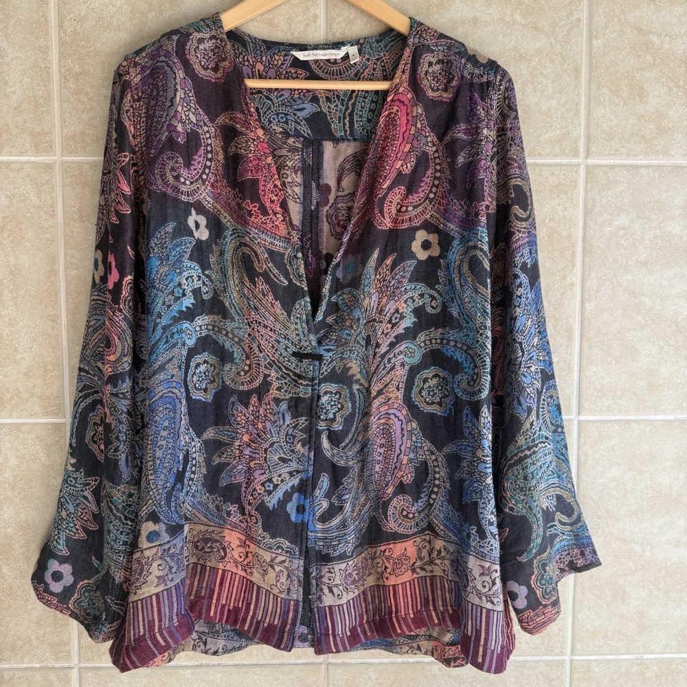 Soft Surroundings Paloma Pashmina Paisley Jacket Size Med Boho Colorful Artisan